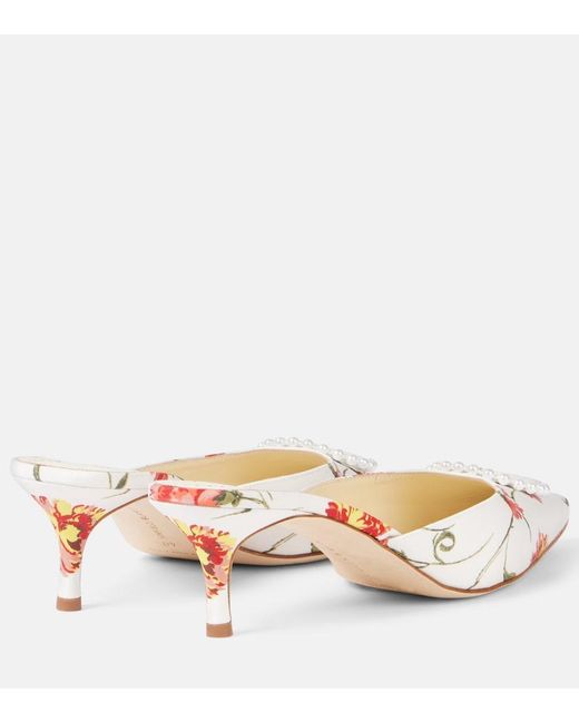 Manolo Blahnik Pink Kifatmu 50 Floral Embellished Satin Mules