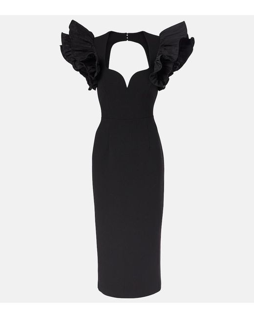Rebecca Vallance Black Ella Puff-Sleeve Midi Dress
