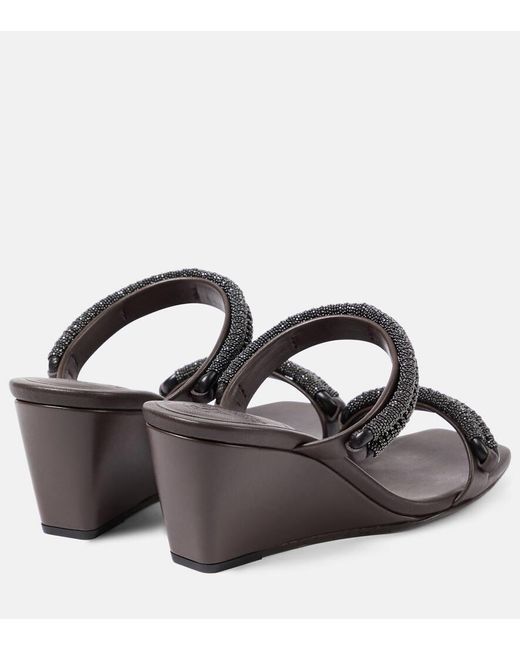 Brunello Cucinelli Brown Verzierte Wedge-Sandalen aus Leder