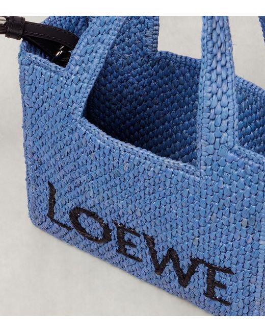 Loewe Blue Paula's Ibiza Mini Logo Raffia Top-Handle Bag