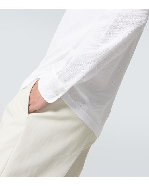 Loro Piana White Cotton Long-Sleeved Polo Sweater for men