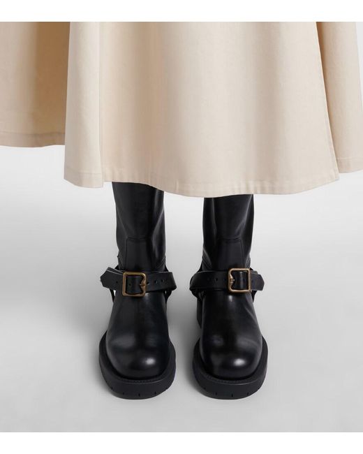 Burberry Black Soft Saddle Leather Mid-Calf Boots