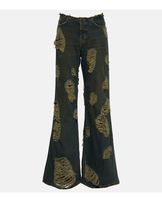 Acne Green Distressed Mid-rise Bootcut Jeans