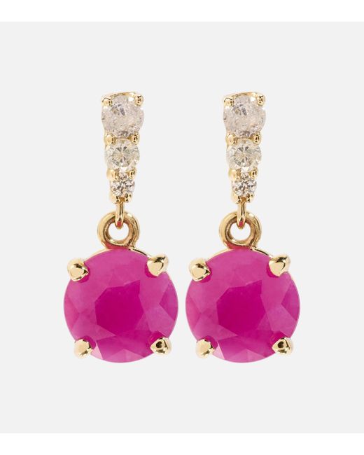 STONE AND STRAND Pink 14kt Gold Earrings With Rubies And Diamonds