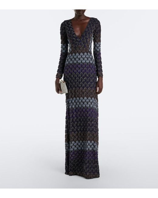 Missoni Blue Knitted Lame Gown