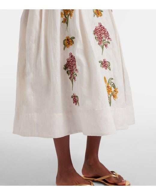 Agua Bendita White Balsa Cordillera Floral Linen Midi Dress