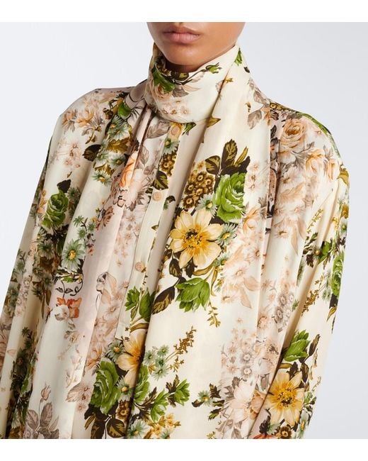 Acne Metallic Tie-Neck Floral Silk Georgette Midi Dress