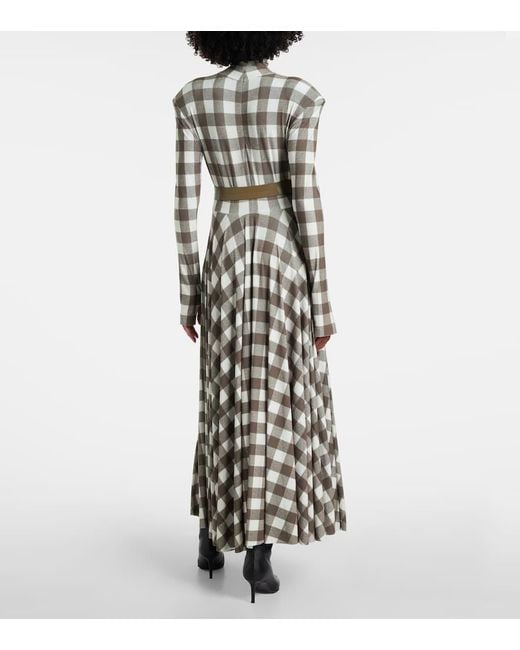 Norma Kamali White Checked Turtleneck Jersey Midi Dress