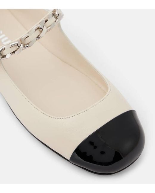 Miu Miu Natural Embellished Leather Ballet Flats