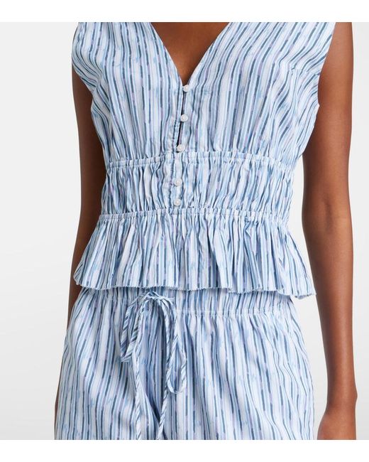 Velvet Blue Verena Striped Cotton-Blend Top