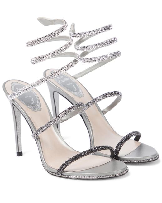 Rene Caovilla Cleo Embellished Leather Sandals in Grey (Gray) - Lyst
