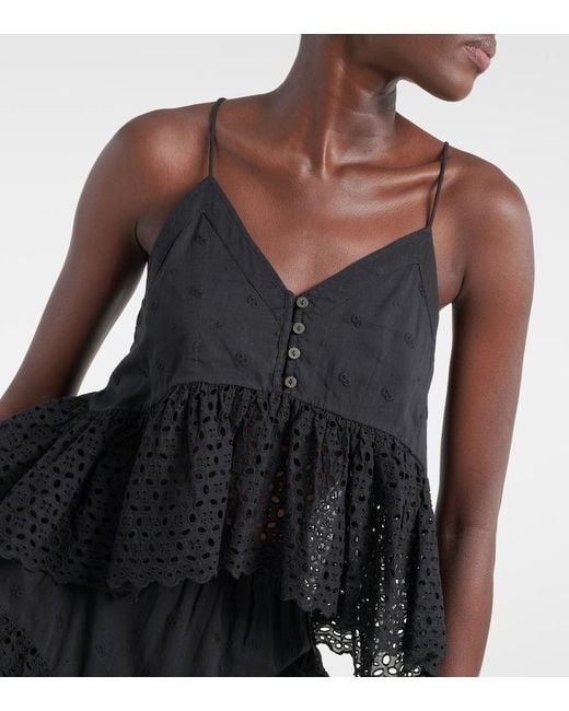 Isabel Marant Black Sogane Embroidered Peplum Top