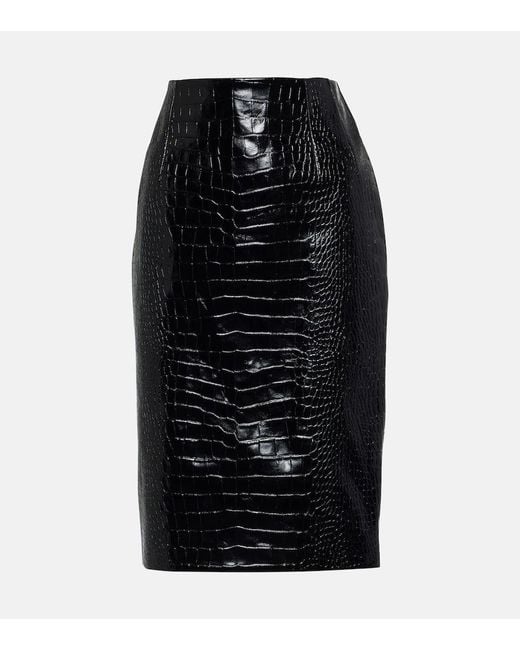Versace Black Croc-Effect Leather Pencil Skirt