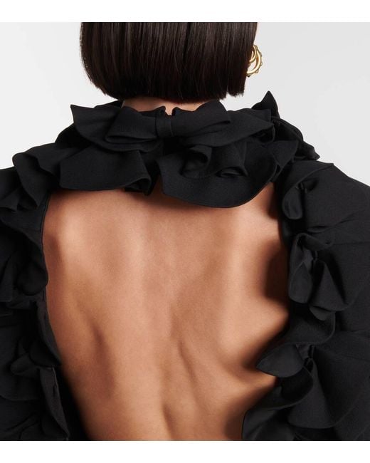 Vestido Corto De Crepe Couture Con Volantes Valentino de color Black