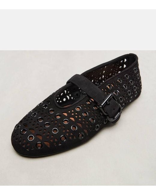 Alaïa Black Verzierte Ballerinas Vienne Aus Veloursleder