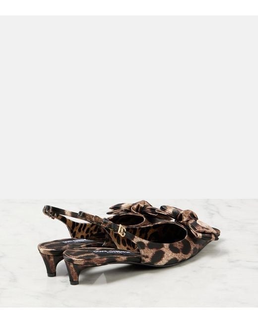 Dolce & Gabbana Brown Leo 30 Printed Satin Slingback Pumps