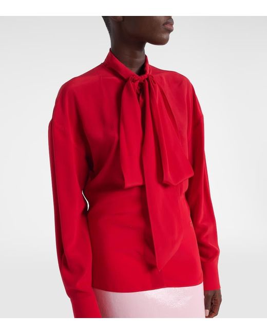 Gucci Red Bow-Detail Silk Blouse