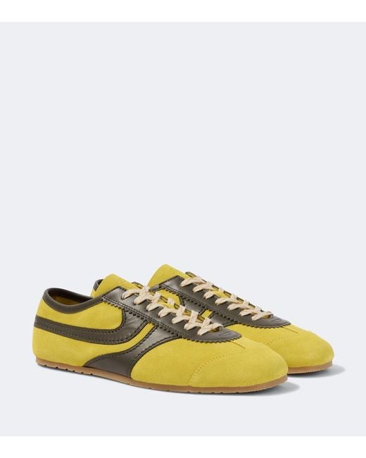 Dries Van Noten Yellow Leather-Trimmed Suede Sneakers for men
