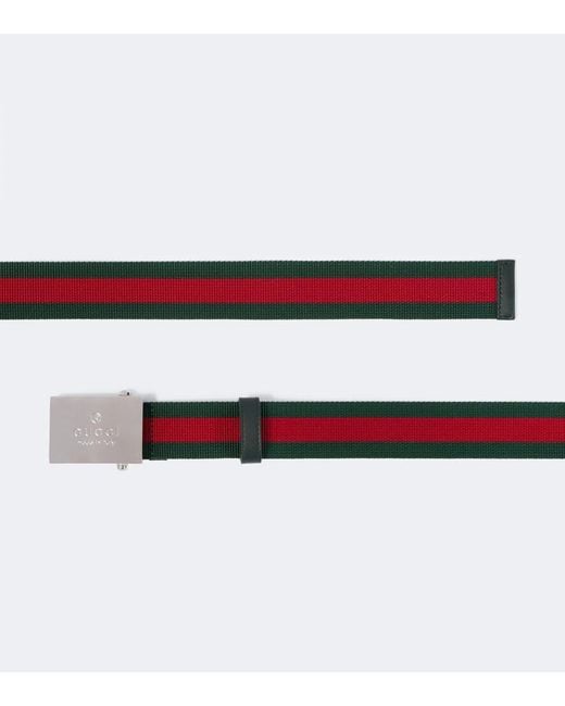 Gucci White Web Stripe Canvas Belt for men