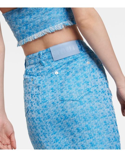 Staud Blue Guinevere Tweed Midi Skirt