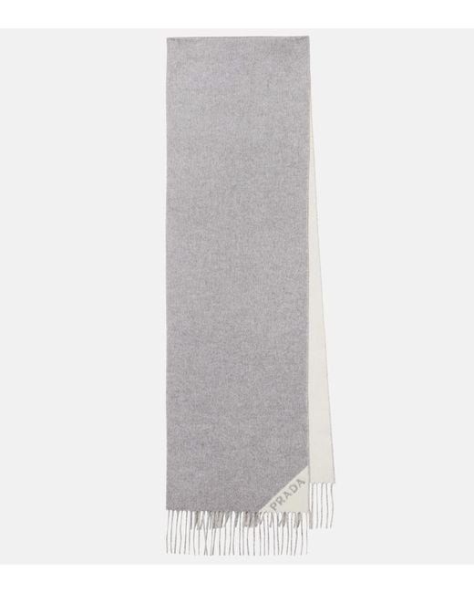 Prada Gray Logo Cashmere Scarf
