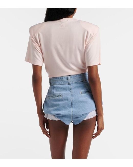 Magda Butrym Blue Belted High-Rise Denim Shorts