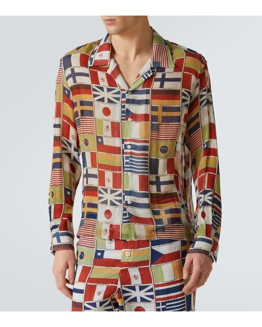 Bode Multicolor International Printed Silk Shirt for men