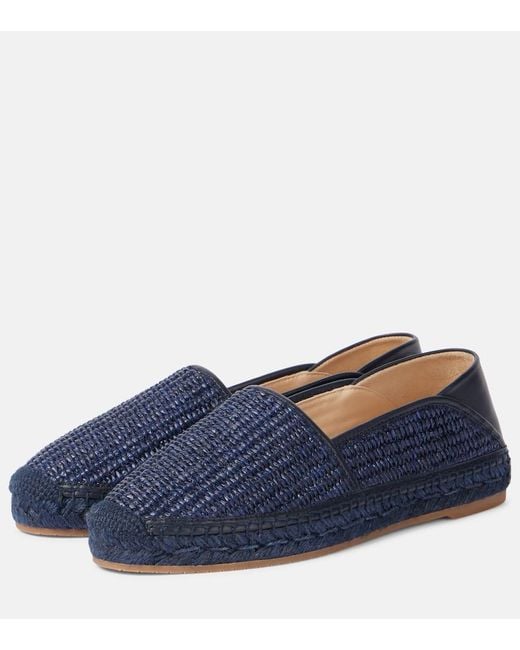 Manolo Blahnik Blue Espadra Leather-Trimmed Raffia Espadrilles