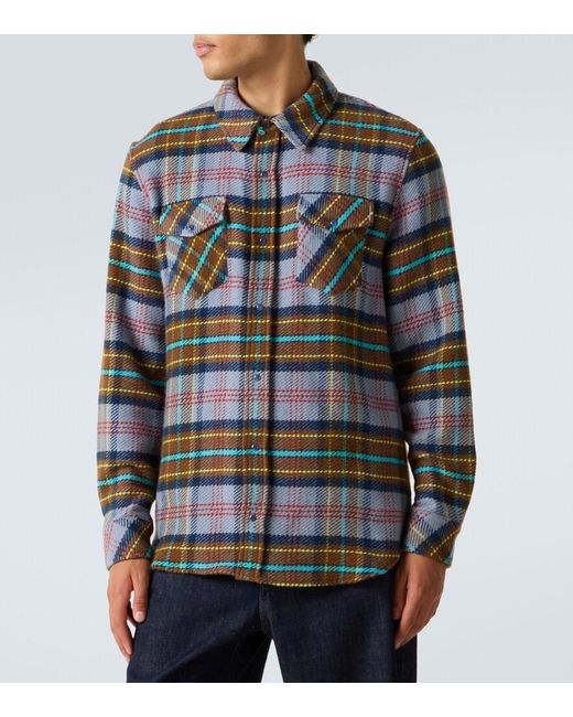 God's True Cashmere Gray Plaid Cashmere Shirt With Lapis Lazuli for men