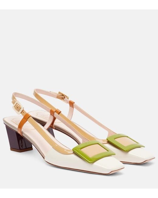 Roger Vivier Metallic Belle Vivier 45 Leather Slingback Pumps
