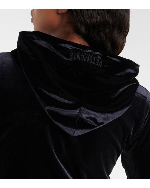 Vetements Black Cropped Velvet Hoodie