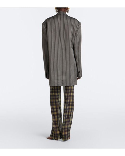 Dries Van Noten Gray Semi-Sheer Checked Wide-Leg Pants