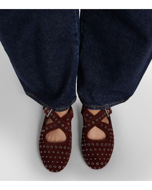 Alaïa Red Embellished Suede Ballet Flats