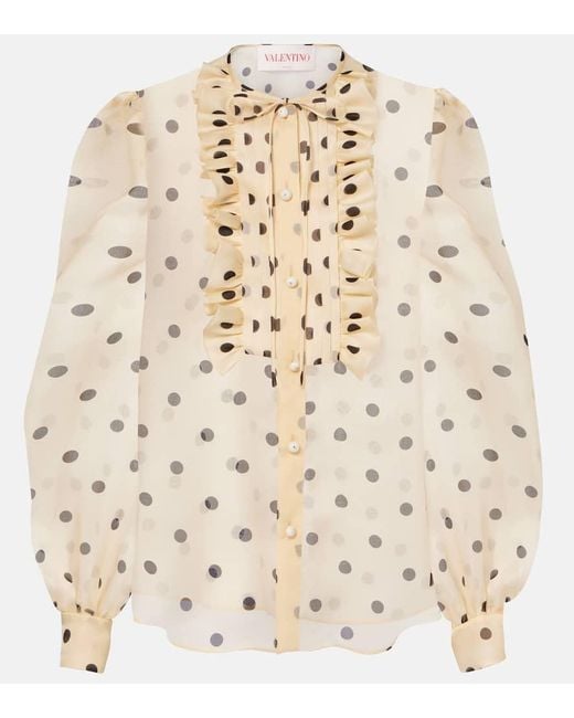Valentino Natural Polka-Dot Silk Organza Blouse