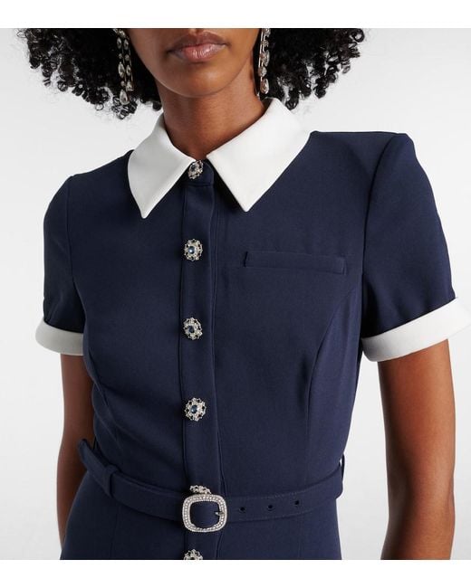 Self-Portrait Blue Hemdblusenkleid Aus Satin Mit Kristallen