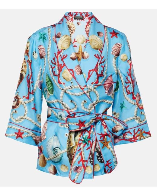 Dolce & Gabbana Blue Bedrucktes Hemd Capri aus Seide