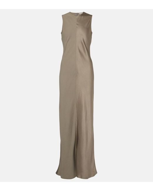 AMI Natural Paneled Satin Maxi Dress