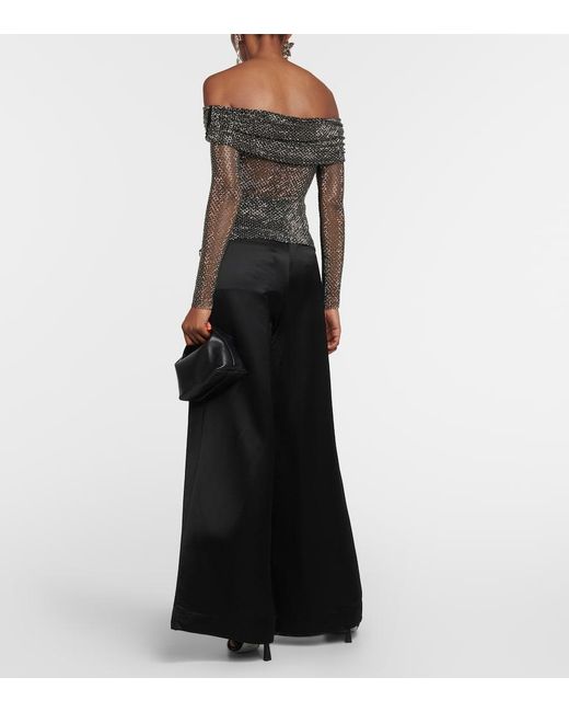 Self-Portrait Black Off-Shoulder Fishnet Top