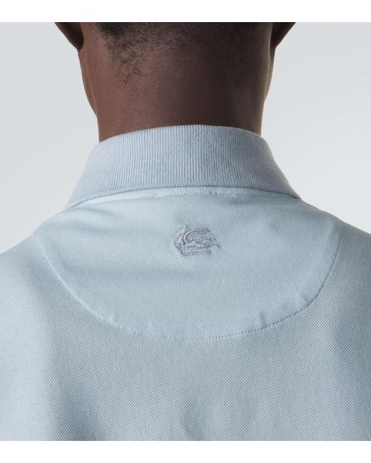 Etro Blue Printed Cotton Pique Polo Shirt for men