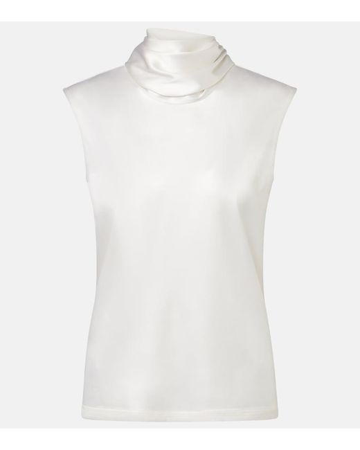 Bottega Veneta White Scarf-Detail Silk-Blend Satin Top