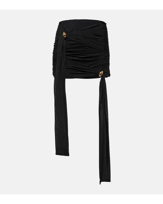 Blumarine Black Embellished Draped Jersey Miniskirt