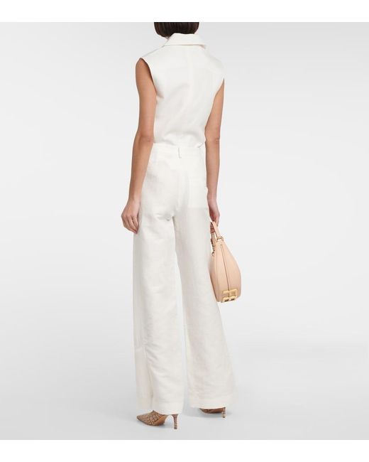 AYA MUSE White Polaris Wide-Leg Linen And Cotton Pants