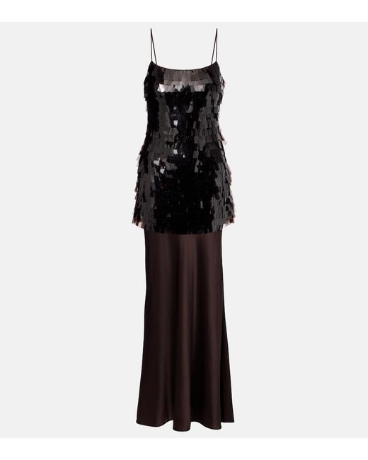 Staud Black Mesa Sequined Satin Gown