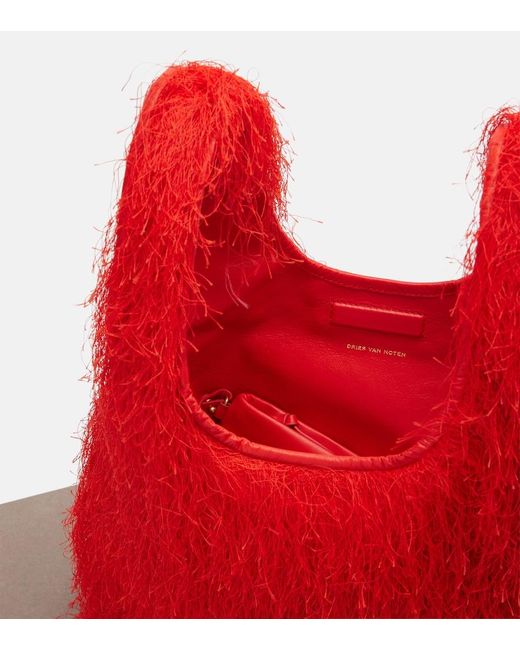 Dries Van Noten Red Marche Medium Fringed Top-Handle Bag