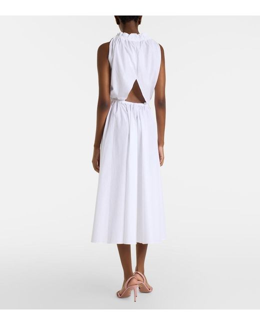 Patou White Gathered Cotton Midi Dress
