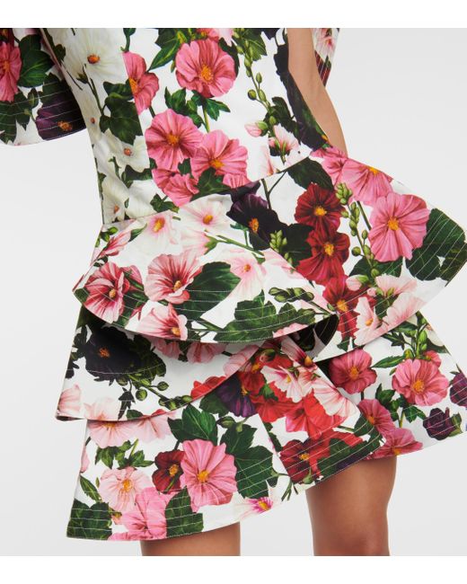 Oscar de la Renta Multicolor Ruffled Floral Cotton-blend Minidress