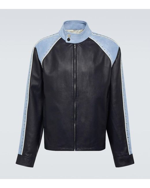 Wales Bonner Blue Marvel Colorblocked Leather Jacket for men