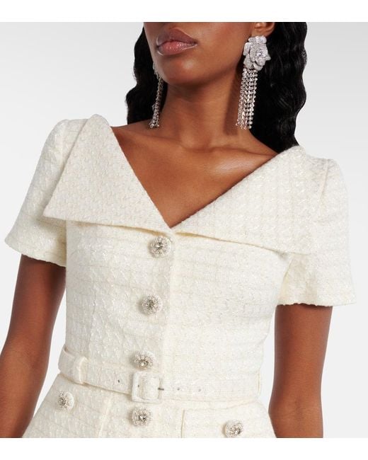 Self-Portrait White Bridal Peplum Satin And Boucle Maxi Dress