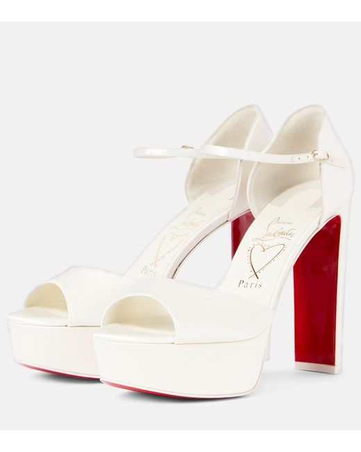 Christian Louboutin White Bridal Sandaloo 130 Crepe Satin Platform Sandals