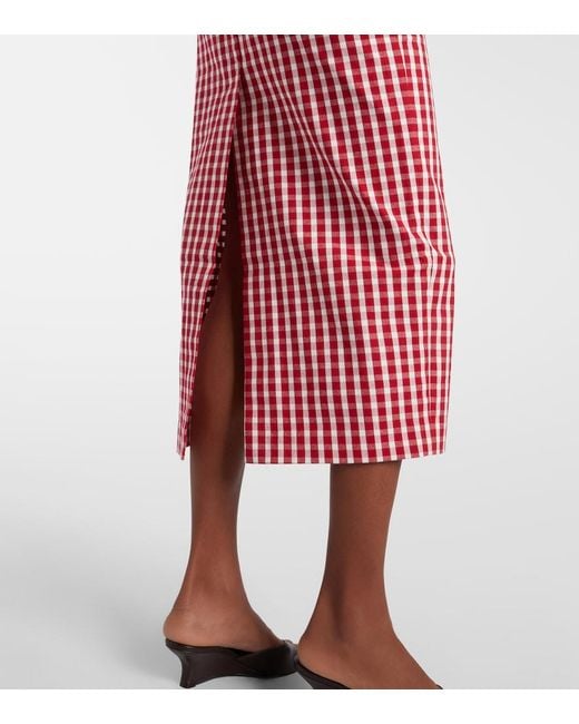 Posse Red Ebony Gingham Lace-Trimmed Cotton-Blend Midi Dress